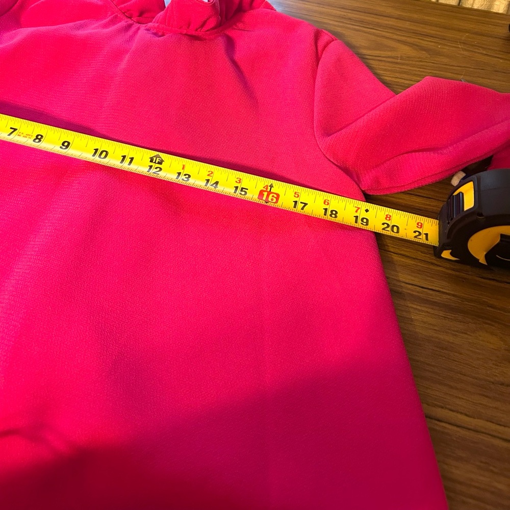 Pomander Place Hot Pink Ruffle Neck Swing Top Back Bow Statement Blouse - Picture 8 of 9